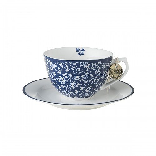 Filiżanka do kawy i herbaty porcelanowa ze spodkiem LAURA ASHLEY SWEET ALLYSUM NIEBIESKA 250 ml