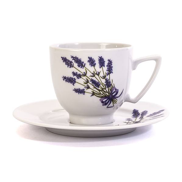 Filiżanka do kawy i herbaty porcelanowa ze spodkiem LUBIANA LAWENDA BIAŁA 250 ml