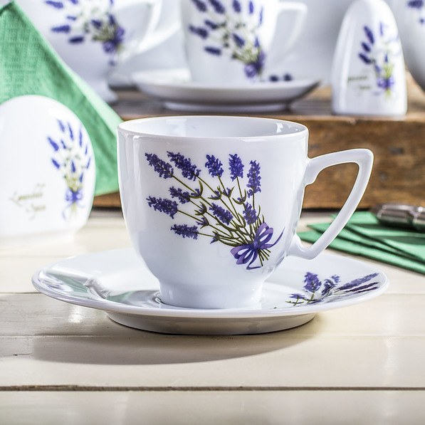 Filiżanka do kawy i herbaty porcelanowa ze spodkiem LUBIANA LAWENDA BIAŁA 250 ml