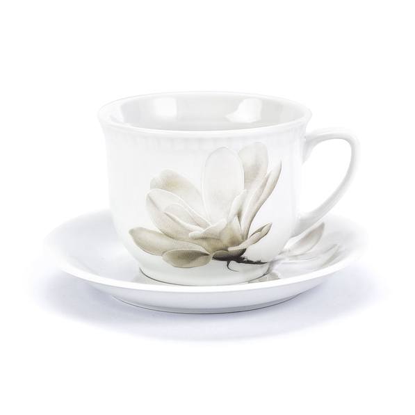 Filiżanka do kawy i herbaty porcelanowa ze spodkiem LUBIANA MAGNOLIA BIAŁA 350 ml