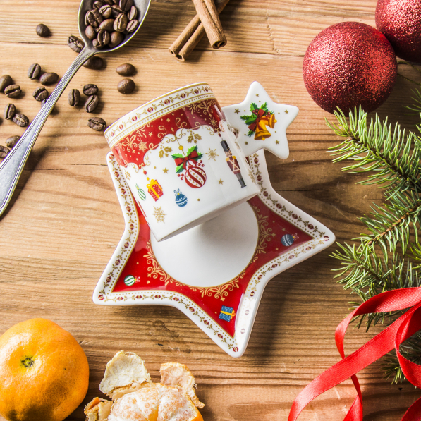 Filiżanka do kawy i herbaty porcelanowa ze spodkiem EASY LIFE CHRISTMAS ORNAMENTS 175 ml