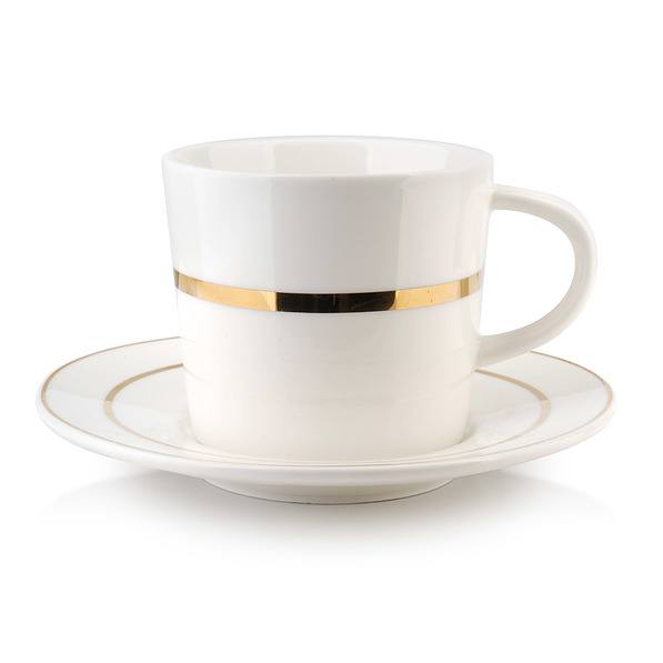 Filiżanka do kawy i herbaty porcelanowa ze spodkiem MIRELLA GOLD BIAŁA 260 ml