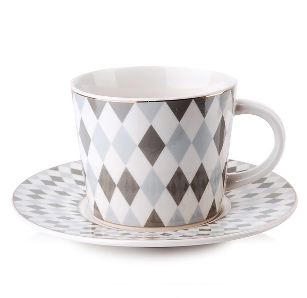 Filiżanka do kawy i herbaty porcelanowa ze spodkiem AFFEK DESIGN ZOE ROMBY WIELOKOLOROWA 240 ml