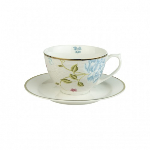 Filiżanka porcelanowa ze spodkiem LAURA ASHLEY HERITAGE COBBLESTONE BIAŁA 250 ml