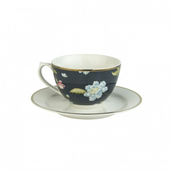 Filiżanka porcelanowa ze spodkiem LAURA ASHLEY HERITAGE MIDNIGHT GRANATOWA 250 ml