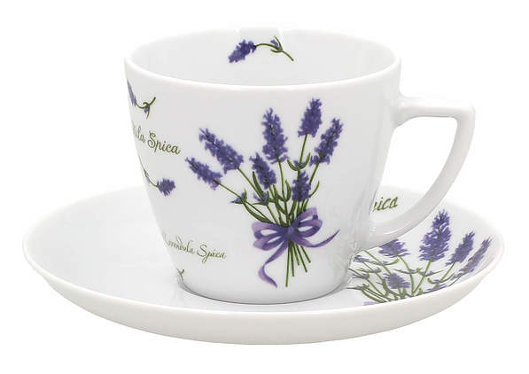 Filiżanka do kawy i herbaty porcelanowa ze spodkiem LUBIANA BEATA/ DOROTA LAWENDA BIAŁA 350 ml