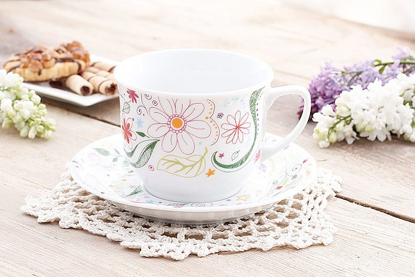 Filiżanka do kawy i herbaty porcelanowa ze spodkiem LUBIANA WIEDEŃ WOODSTOCK BIAŁA 300 ml