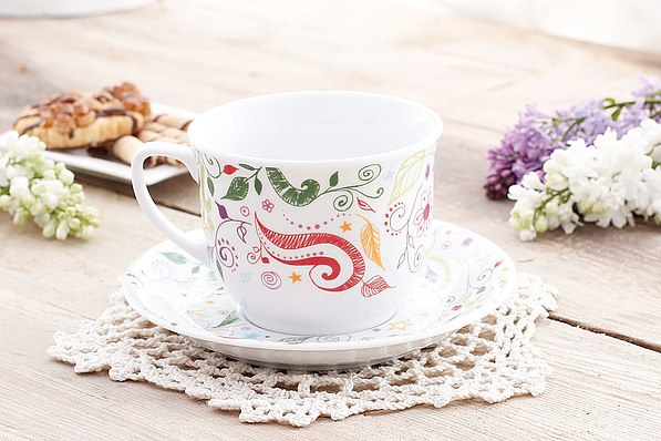 Filiżanka do kawy i herbaty porcelanowa ze spodkiem LUBIANA WIEDEŃ WOODSTOCK BIAŁA 300 ml