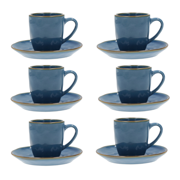 Filiżanki do espresso kamionkowe ze spodkami ROSE TULIPANI CONCERTO BLU AVIO 90 ml 6 szt.