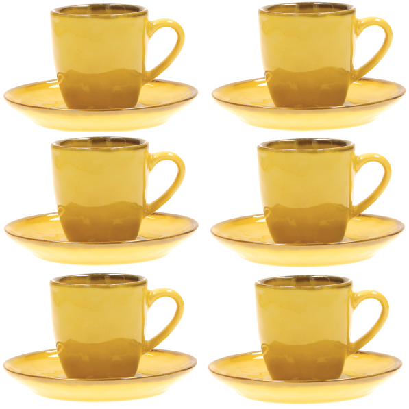 Filiżanki do espresso kamionkowe ze spodkami ROSE TULIPANI CONCERTO OCRA 90 ml 6 szt.