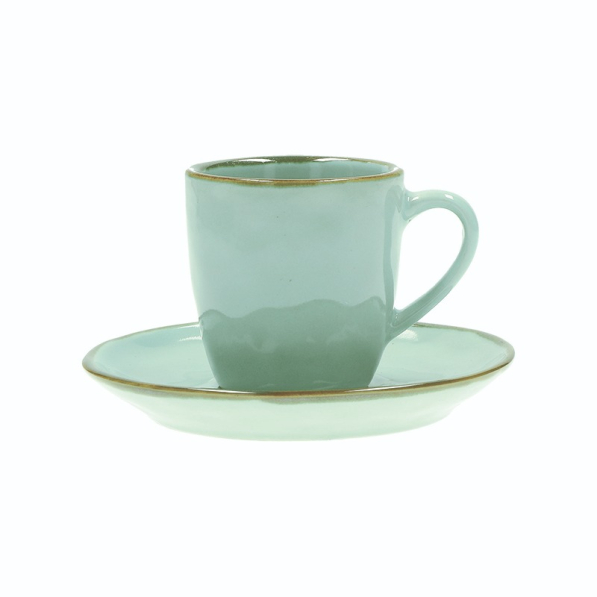Filiżanki do espresso kamionkowe ze spodkami ROSE TULIPANI CONCERTO VERDE ACQUA 90 ml 6 szt.