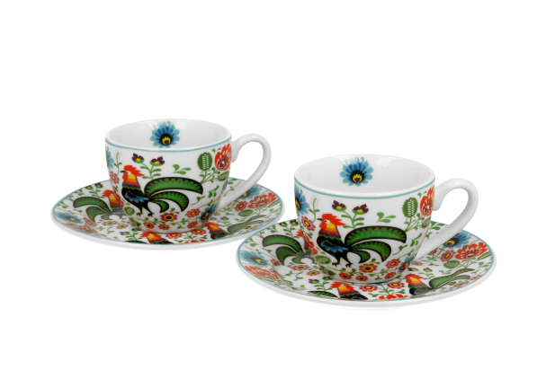 Filiżanki do espresso porcelanowe DUO ETNO KOGUTY FOLK 90 ml 2 szt.