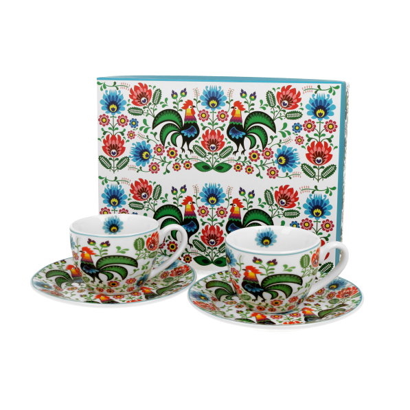 Filiżanki do espresso porcelanowe DUO ETNO KOGUTY FOLK 90 ml 2 szt.