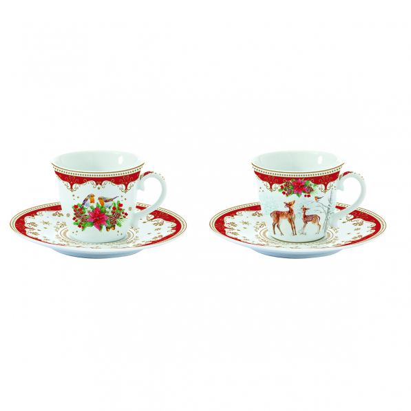 Filiżanki do espresso porcelanowe ze spodkami EASY LIFE CHRISTMAS MELODY 80 ml 2 szt.