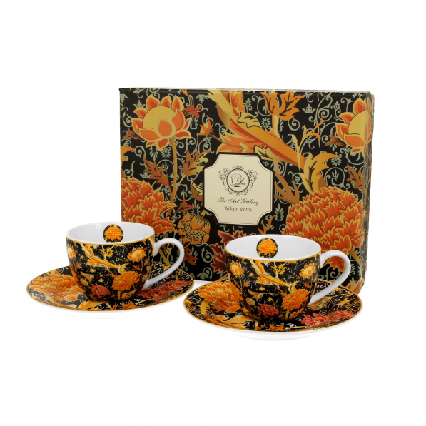 Filiżanki do espresso porcelanowe ze spodkami DUO ART GALLERY CRAY FLORAL BY WILLIAM MORRIS 110 ml 2 szt.