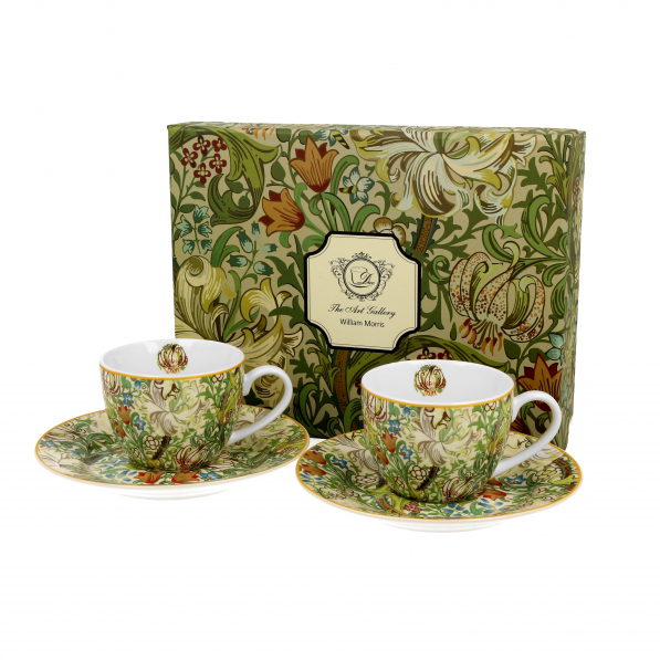 Filiżanki do espresso porcelanowe ze spodkami DUO ART GALLERY GOLDEN LILLY BY WILLIAM MORRIS 110 ml 2 szt.