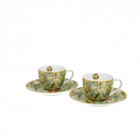 Filiżanki do espresso porcelanowe ze spodkami DUO ART GALLERY GOLDEN LILLY BY WILLIAM MORRIS 110 ml 2 szt.