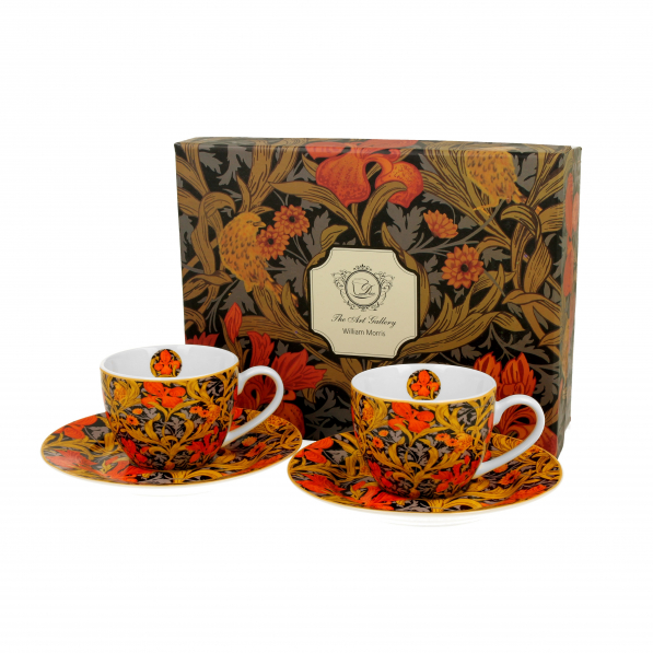 Filiżanki do espresso porcelanowe ze spodkami DUO ART GALLERY ORANGE IRISES BY WILLIAM MORRIS 110 ml 2 szt.