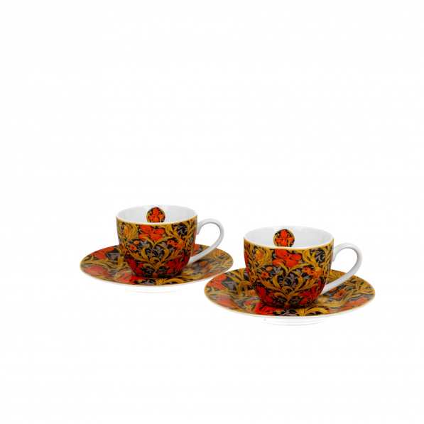 Filiżanki do espresso porcelanowe ze spodkami DUO ART GALLERY ORANGE IRISES BY WILLIAM MORRIS 110 ml 2 szt.