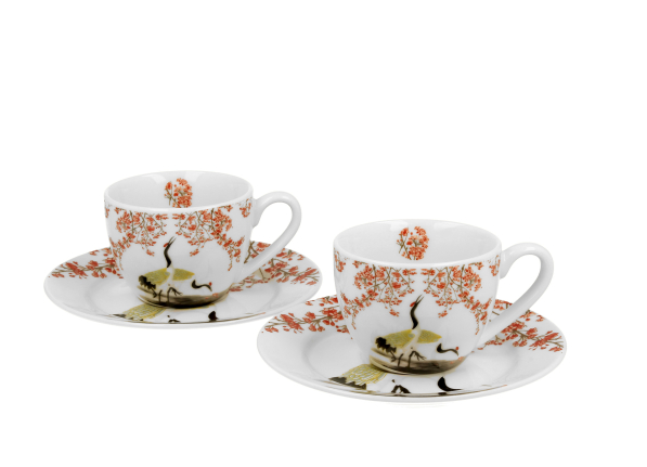 Filiżanki do espresso porcelanowe ze spodkami DUO ART GALLERY SAKURA I ŻURAWIE 110 ml 2 szt.