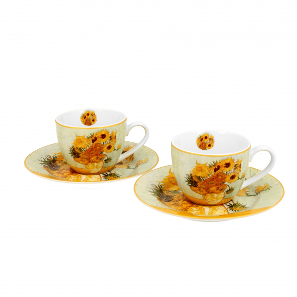 Filiżanki do espresso porcelanowe ze spodkami DUO ART GALLERY SUNFLOWERS BY V. VAN GOGH 110 ml 2 szt.