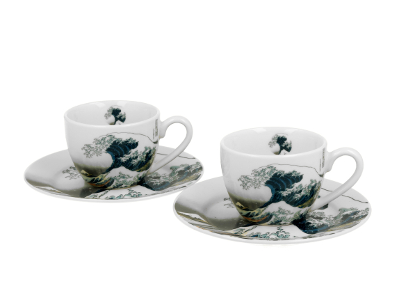 Filiżanki do espresso porcelanowe ze spodkami DUO ART GALLERY THE GREAT WAVE BY HOKUSAI 110 ml 2 szt.