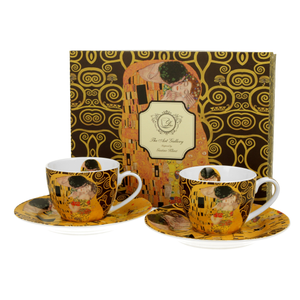 Filiżanki do espresso porcelanowe ze spodkami DUO ART GALLERY THE KISS BROWN BY GUSTAV KLIMT 110 ml 2 szt.