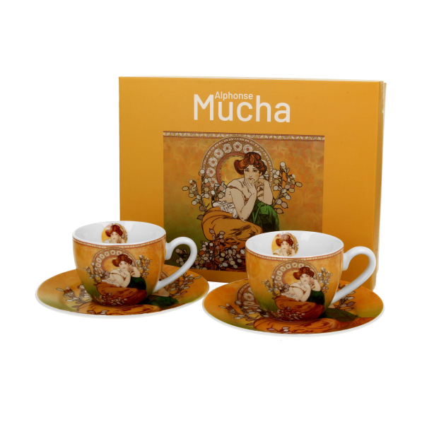 Filiżanki do espresso porcelanowe ze spodkami DUO ART GALLERY TOPAZ BY A. MUCHA 90 ml 2 szt.