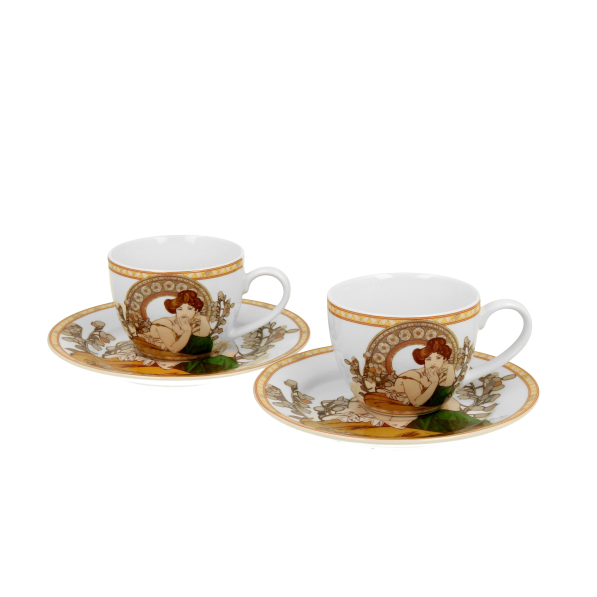 Filiżanki do espresso porcelanowe ze spodkami DUO ART GALLERY TOPAZ BY A. MUCHA 90 ml 2 szt.