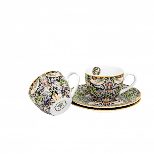 Filiżanki do espresso porcelanowe ze spodkami DUO ART GALLERY STRAWBERRY THIEF BLUE BY WILLIAM MORRIS 110 ml 2 szt.