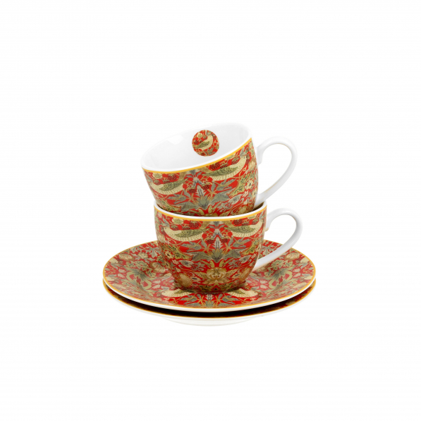 Filiżanki do espresso porcelanowe ze spodkami DUO ART GALLERY STRAWBERRY THIEF RED BY WILLIAM MORRIS 110 ml 2 szt.