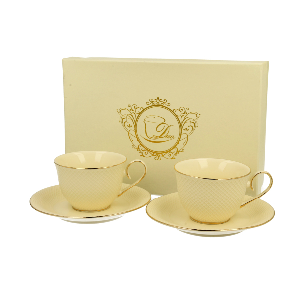 Filiżanki do espresso porcelanowe ze spodkami DUO ECRU VESPER 120 ml 2 szt.