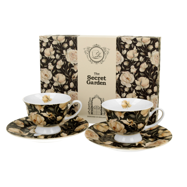 Filiżanki do espresso porcelanowe ze spodkami DUO FLORAL EXCLUSIVE ENGLISH ROSES 100 ml 2 szt.