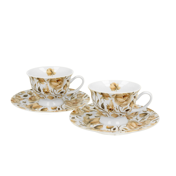 Filiżanki do espresso porcelanowe ze spodkami DUO FLORAL EXCLUSIVE ENGLISH ROSES 100 ml 2 szt.