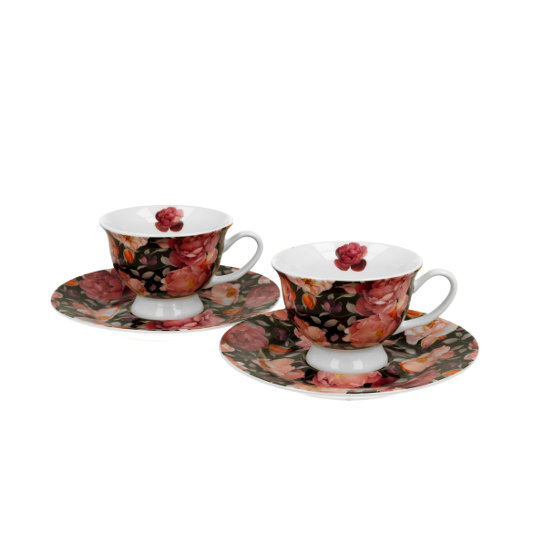 Filiżanki do espresso porcelanowe ze spodkami DUO FLORAL EXCLUSIVE SPRING ROSES 100 ml 2 szt.