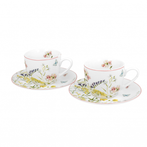 Filiżanki do espresso porcelanowe ze spodkami DUO FLOWER ALICE BIAŁE 110 ml 2 szt.