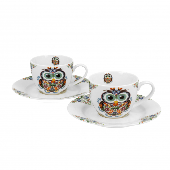 Filiżanki do espresso porcelanowe ze spodkami DUO ETNO SOWA 110 ml 2 szt.