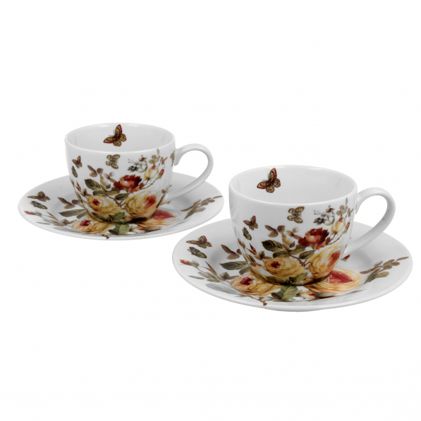 Filiżanki do kawy i herbaty porcelanowe ze spodkami DUO ROMANTIC ZAHRA BIAŁE 110 ml 2 szt.