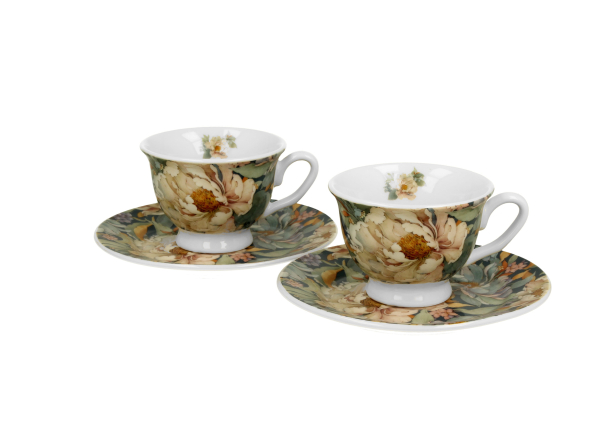 Filiżanki do espresso porcelanowe ze spodkami DUO THE SECRET GARDEN PEONY BLUE 100 ml 2 szt.