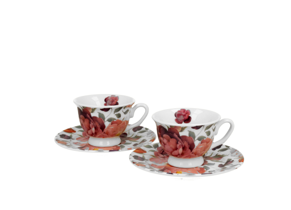 Filiżanki do espresso porcelanowe ze spodkami DUO THE SECRET GARDEN SPRING ROSES WHITE 100 ml 2 szt.