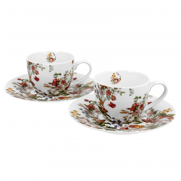 Filiżanki do espresso porcelanowe ze spodkami DUO VINTAGE FLOWERS WHITE 110 ml 2 szt.