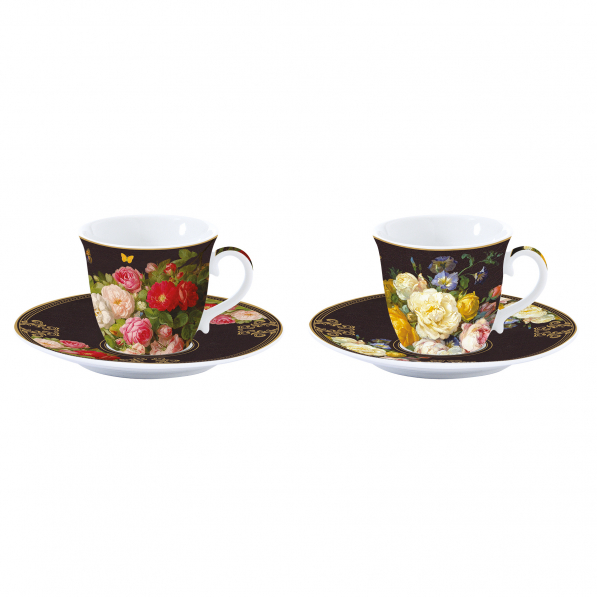 Filiżanki do espresso porcelanowe ze spodkami VICTORIAN GARDEN CZARNE 80 ml 2 szt.