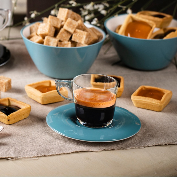 Filiżanki do espresso szklane ze spodkami OMADA EAT POP CZARNE 100 ml 4 szt.