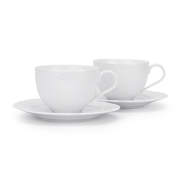 Filiżanki do kawy i herbaty porcelanowe ze spodkami DUO LUXURY BIAŁE 170 ml 2 szt.