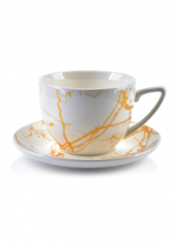 Filiżanki do kawy i herbaty porcelanowe ze spodkami AFFEK DESIGN AYLA MARBLE BIAŁE 250 ml 6 szt.
