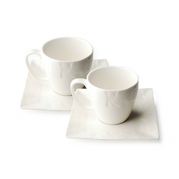 Filiżanki do kawy i herbaty porcelanowe ze spodkami FALA LIGHT BIAŁE 180 ml 2 szt.