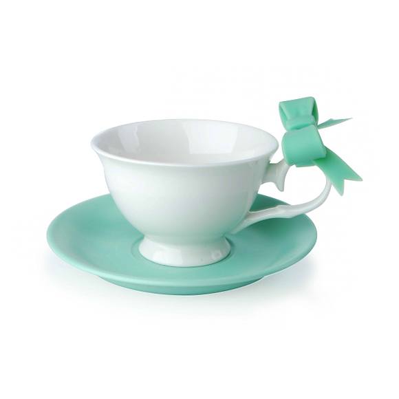 Filiżanki do kawy i herbaty porcelanowe ze spodkami AFFEK DESIGN KOKARDA MIĘTOWE 210 ml 2 szt.