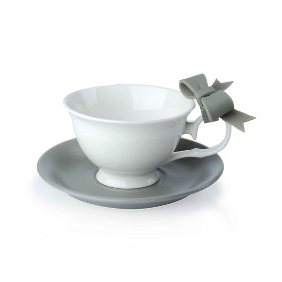Filiżanki do kawy i herbaty porcelanowe ze spodkami AFFEK DESIGN KOKARDA SZARE 210 ml 2 szt.
