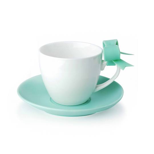 Filiżanki do kawy i herbaty porcelanowe ze spodkami KOKARDKA MIĘTOWE 210 ml 2 szt.
