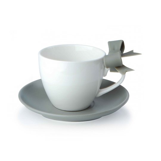 Filiżanki do kawy i herbaty porcelanowe ze spodkami KOKARDKA SZARE 210 ml 2 szt.